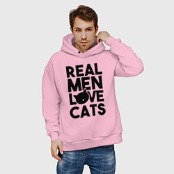 Толстовка оверсайз мужская Настоящий мужчина любит кошек, цвет: светло-розовый — фото 2