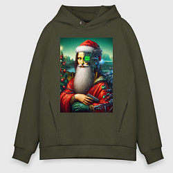 Толстовка оверсайз мужская Mona Lisa in Santa costume - cyberpunk, цвет: хаки