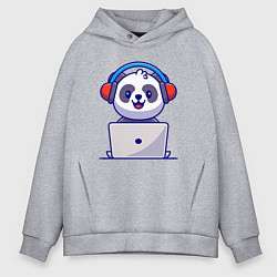 Толстовка оверсайз мужская Панда за ноутбуком, цвет: меланж