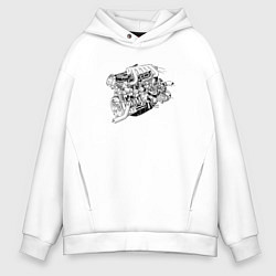 Толстовка оверсайз мужская Мотор чертеж, цвет: белый