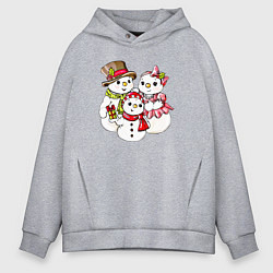 Толстовка оверсайз мужская Снеговики семья, цвет: меланж