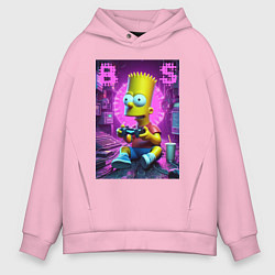 Толстовка оверсайз мужская Bart Simpson - cool gamer, цвет: светло-розовый