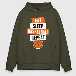 Толстовка оверсайз мужская Eat sleep basketball, цвет: хаки