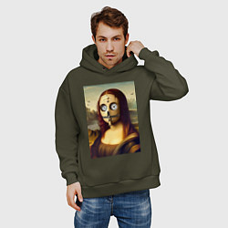 Толстовка оверсайз мужская Mona Lisa in a mask - steampunk, цвет: хаки — фото 2