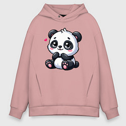 Толстовка оверсайз мужская Забавная маленькая панда, цвет: пыльно-розовый