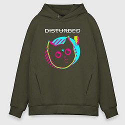 Толстовка оверсайз мужская Disturbed rock star cat, цвет: хаки