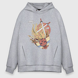 Толстовка оверсайз мужская Рамен демон они катаны, цвет: меланж