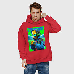 Толстовка оверсайз мужская Cyber Bart Simpson - ai art fantasy, цвет: красный — фото 2