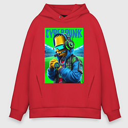 Толстовка оверсайз мужская Cyber Bart Simpson - ai art fantasy, цвет: красный