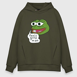 Толстовка оверсайз мужская Pepe feels good man, цвет: хаки