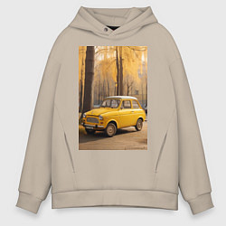 Толстовка оверсайз мужская Желтый ретро автомобиль, цвет: миндальный