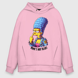 Толстовка оверсайз мужская Marge Simpson - punks not dead motto, цвет: светло-розовый