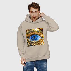 Толстовка оверсайз мужская Глаз металлический голубой в стиле стимпанк, цвет: миндальный — фото 2