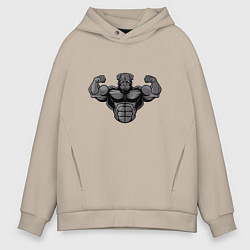 Толстовка оверсайз мужская Накаченный ротвейлер, цвет: миндальный