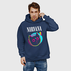 Толстовка оверсайз мужская Nirvana rock star cat, цвет: тёмно-синий — фото 2