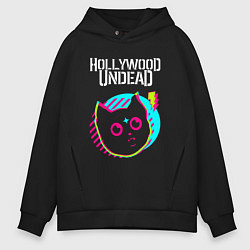 Толстовка оверсайз мужская Hollywood Undead rock star cat, цвет: черный
