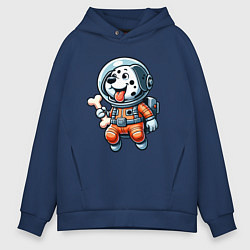 Толстовка оверсайз мужская Dalmatian cosmonaut puppy with a bone, цвет: тёмно-синий