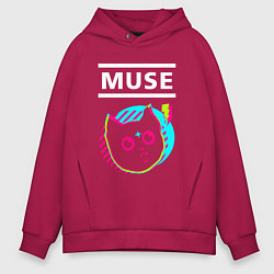 Толстовка оверсайз мужская Muse rock star cat, цвет: маджента