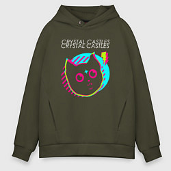 Толстовка оверсайз мужская Crystal Castles rock star cat, цвет: хаки