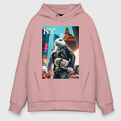 Толстовка оверсайз мужская Cool hare with a skateboard - ai art, цвет: пыльно-розовый
