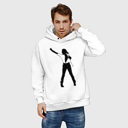 Толстовка оверсайз мужская Черный силуэт кричащего Джексона, цвет: белый — фото 2