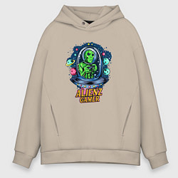 Толстовка оверсайз мужская Инопланетянин - геймер, цвет: миндальный