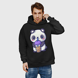 Толстовка оверсайз мужская Panda drink, цвет: черный — фото 2