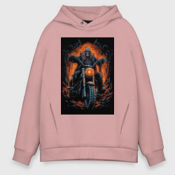Толстовка оверсайз мужская Скелет сатаны едет на старом мотоцикле, цвет: пыльно-розовый