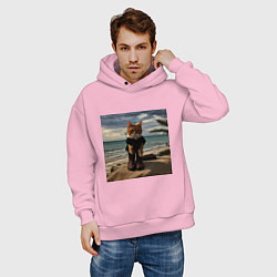Толстовка оверсайз мужская Пляжный котик, цвет: светло-розовый — фото 2