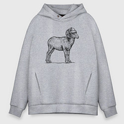 Толстовка оверсайз мужская Барашек в новогодней шапке, цвет: меланж