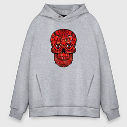 Толстовка оверсайз мужская Red decorative skull, цвет: меланж