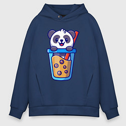 Толстовка оверсайз мужская Панда в стаканчике, цвет: тёмно-синий
