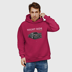 Толстовка оверсайз мужская Nissan skyline night ride, цвет: маджента — фото 2