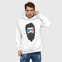 Толстовка оверсайз мужская Американец с усами и бородой, цвет: белый — фото 2