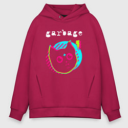 Толстовка оверсайз мужская Garbage rock star cat, цвет: маджента