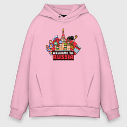 Толстовка оверсайз мужская Welcome to Russia color, цвет: светло-розовый