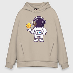 Толстовка оверсайз мужская Космонавт и планета, цвет: миндальный