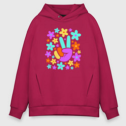 Толстовка оверсайз мужская Flower peace, цвет: маджента
