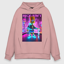 Толстовка оверсайз мужская Neon Bart - with skateboard ai art fantasy, цвет: пыльно-розовый