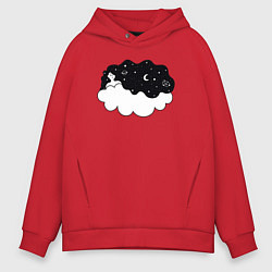 Толстовка оверсайз мужская Космическая девушка на облаке, цвет: красный