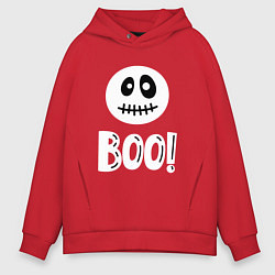 Толстовка оверсайз мужская Страшный белый смайлик: Буу!, цвет: красный