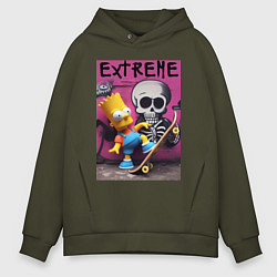 Толстовка оверсайз мужская Bart Simpson and skateboard - extreme, цвет: хаки