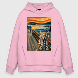 Толстовка оверсайз мужская Леопард кричит - мем картина от нейросети, цвет: светло-розовый