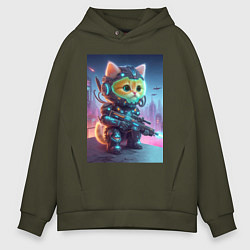 Толстовка оверсайз мужская Cool kitten - special cyberforces, цвет: хаки