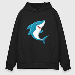 Толстовка оверсайз мужская Веселая добрая акула, цвет: черный