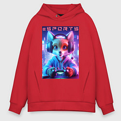 Толстовка оверсайз мужская Funny fox - e sports ai art, цвет: красный