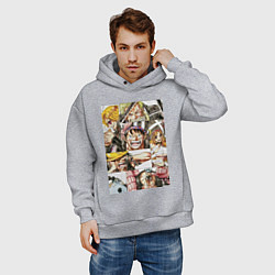 Толстовка оверсайз мужская Ван-Пис Луффи Монки Д коллаж, цвет: меланж — фото 2