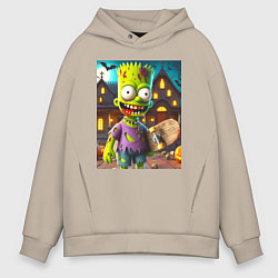 Толстовка оверсайз мужская Зомби Барт Симпсон - нейросеть, цвет: миндальный