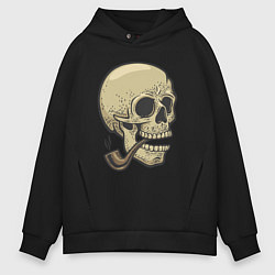 Толстовка оверсайз мужская Череп с трубкой, цвет: черный