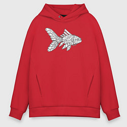 Толстовка оверсайз мужская Механическая рыбка, цвет: красный